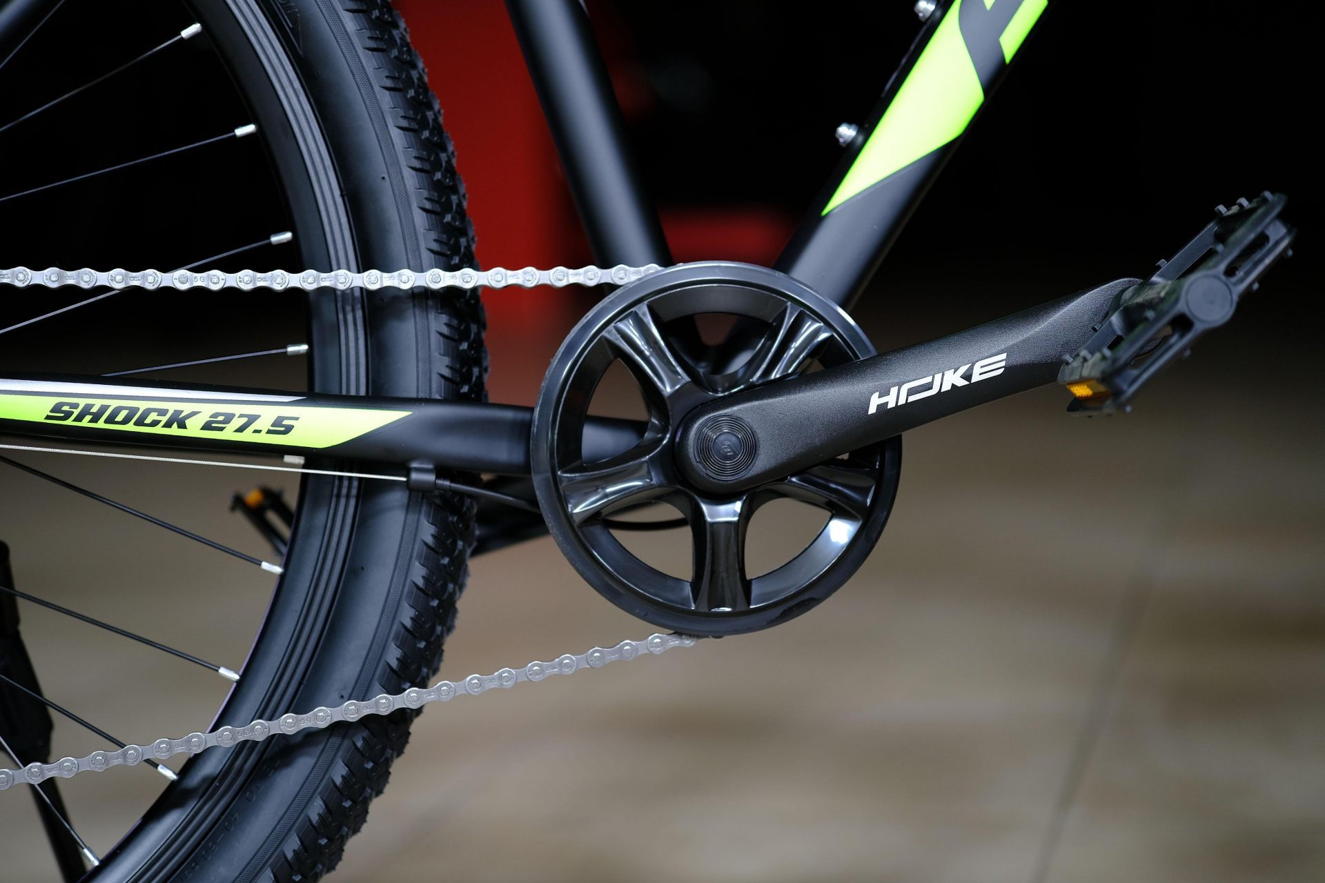 Система (шатун) алюминий 36T под квадрат  HOKE Shock 27,5 MD матовый чёрный-зелёный 17