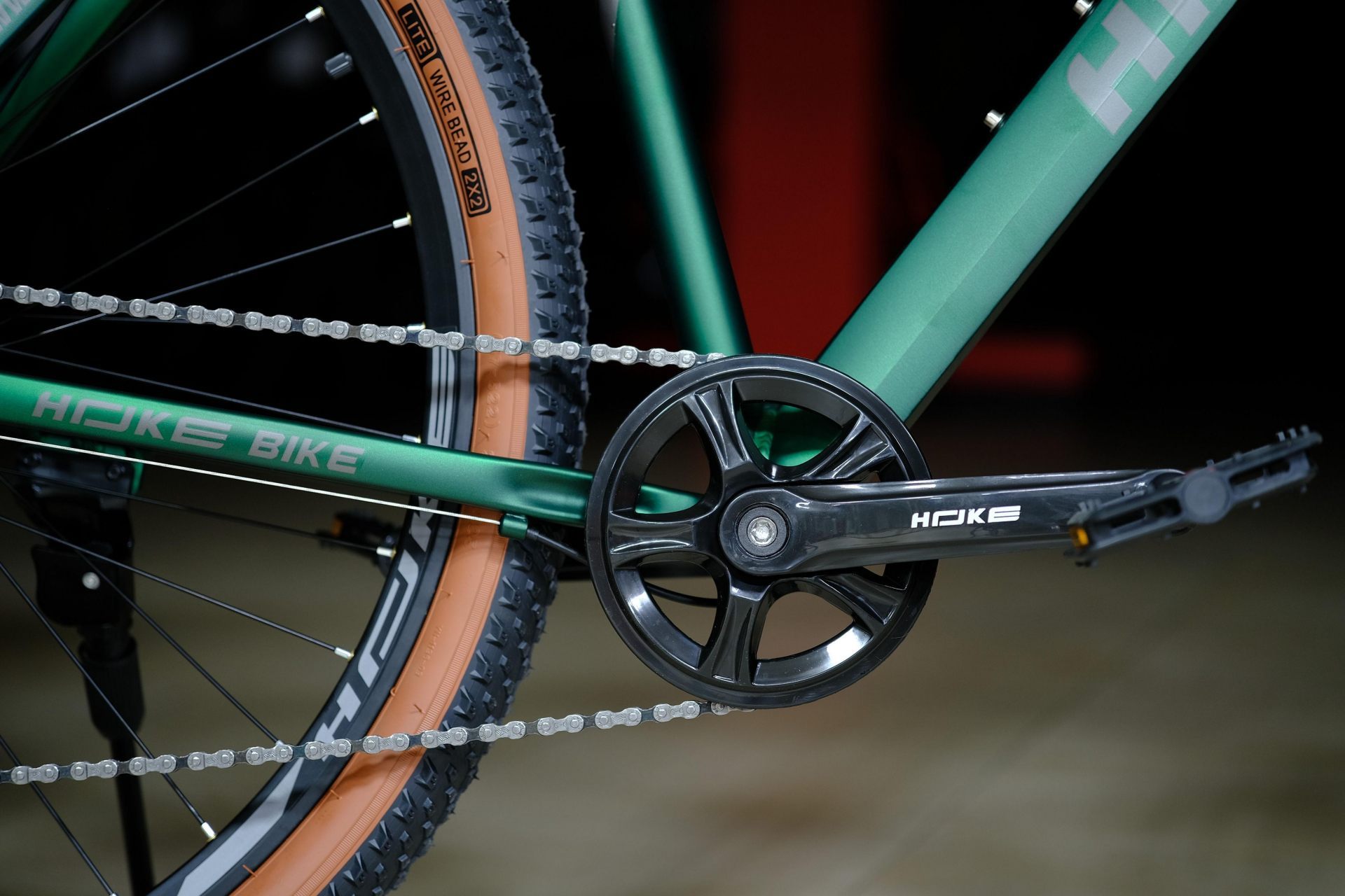 Система (шатун) сталь 36T под квадрат HOKE ONE MAX 29 матовый зелёный-чёрный 21