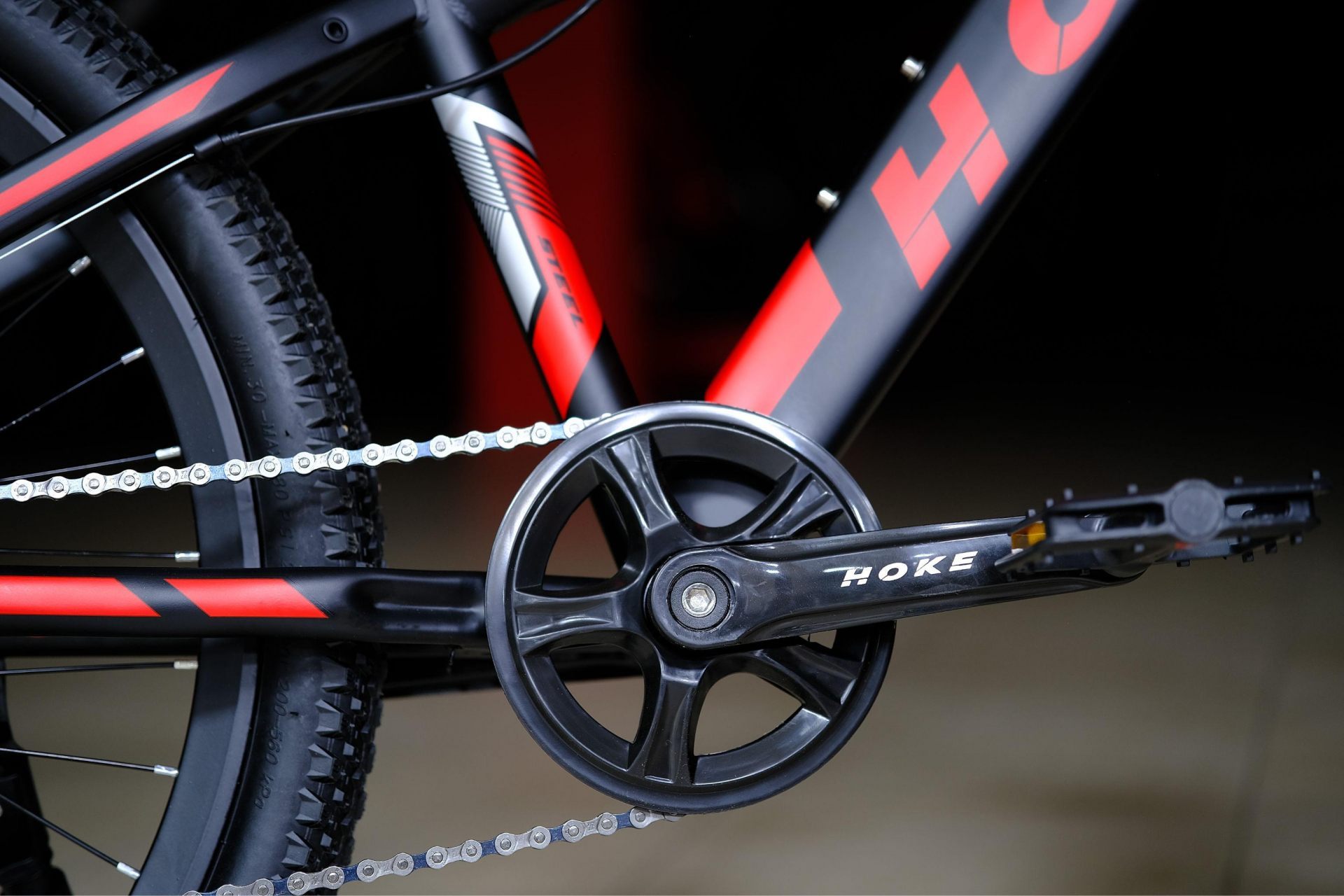 Система (шатун) сталь 36T HOKE Steel WAY 24 матовый чёрный-красный